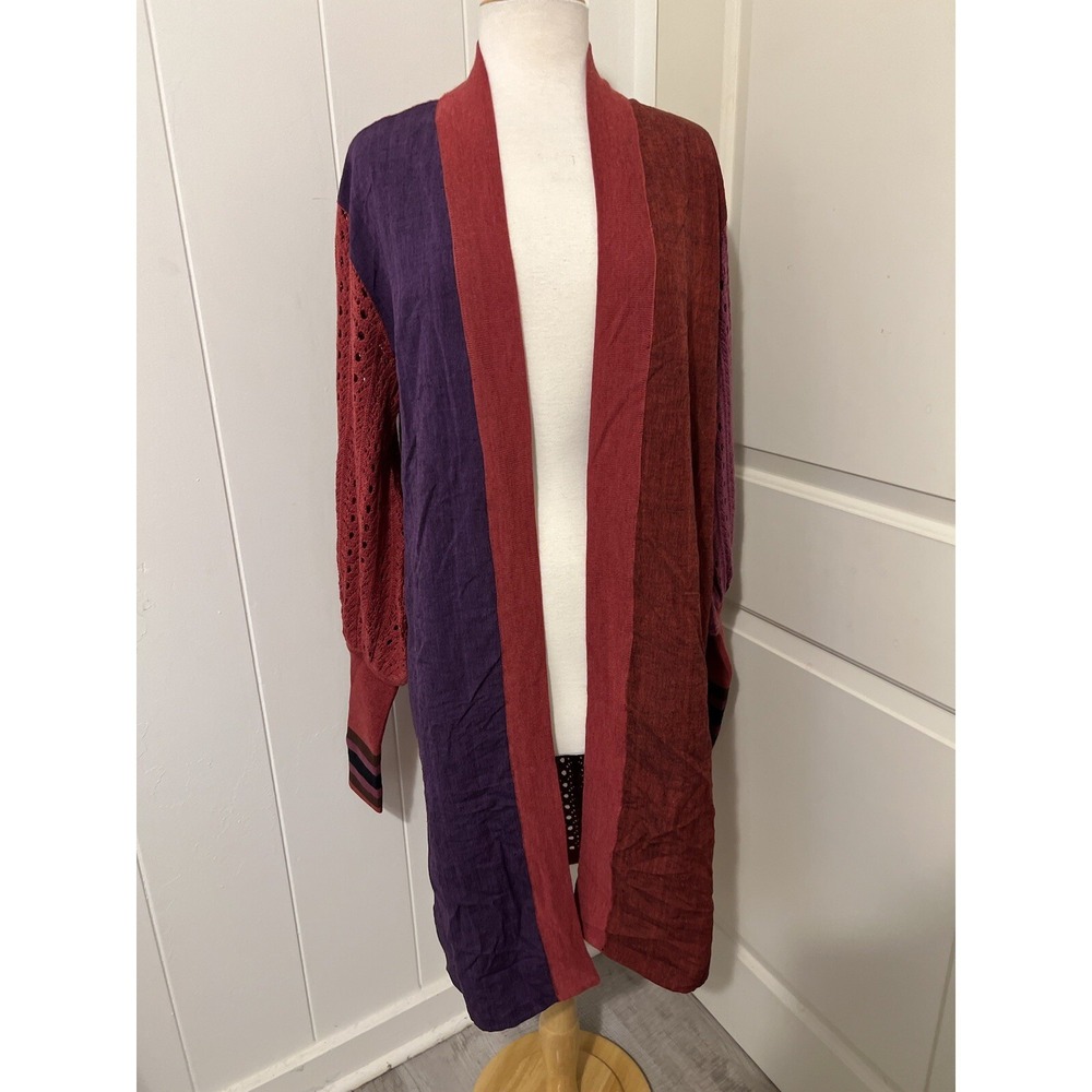 Anthropologie Conditions Apply Long Cardigan Duster Crochet‎ Color Block Grandma
